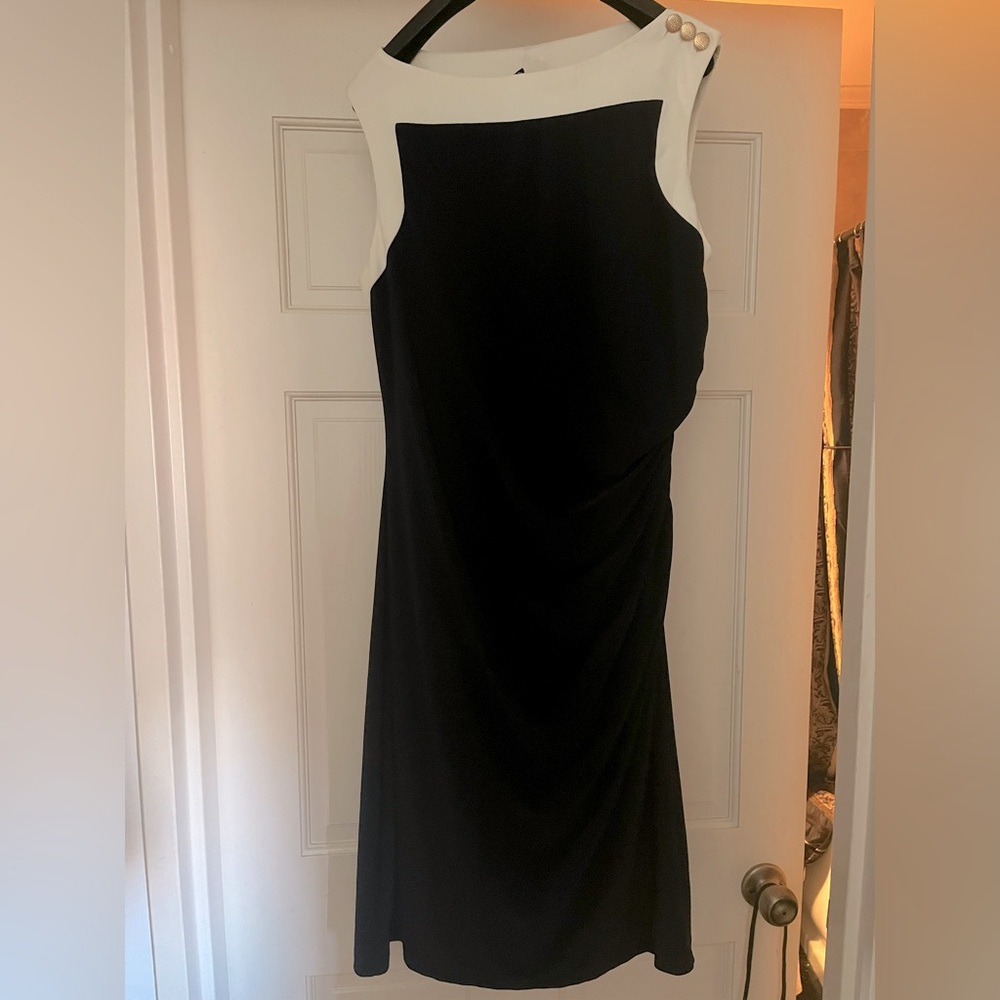 Navy and White Sheath Midi Dress